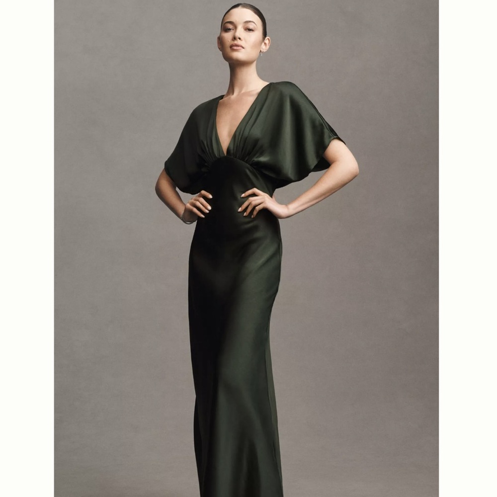 BHLDN Amelia Deep-V Satin Maxi Dress